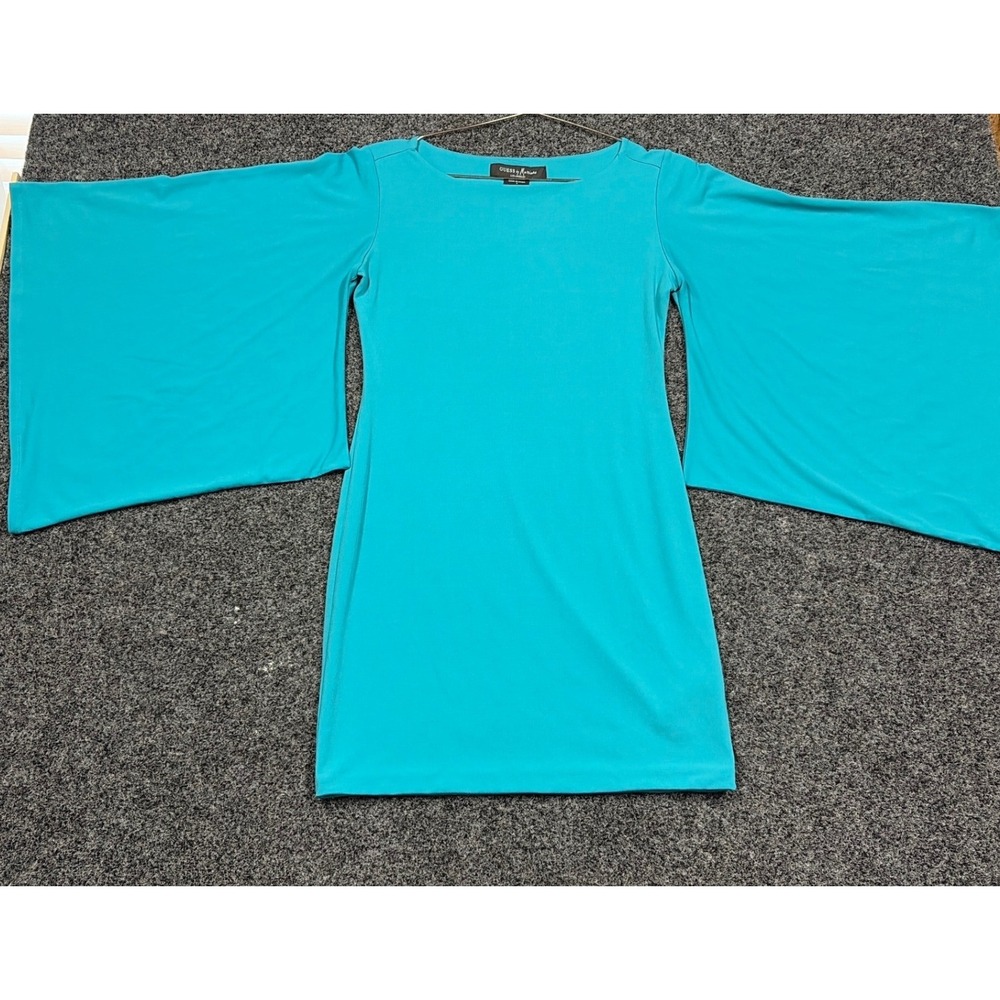 Guess Marciano Dress Womens S Teal Bell Sleeve Mini P14K6200000 Disco Retro Glam